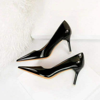 Fashion Women's High Heels Shallow Pumps Simple Office Shoes Pointed Toe Ladies Wedding Shoes Sexy Painted Leather Women Shoes