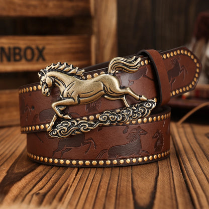 A PU Belt Suitable for Both Men and Women, Combining the Style of Western Denim and Retro, Is Perfect for Daily Casual...