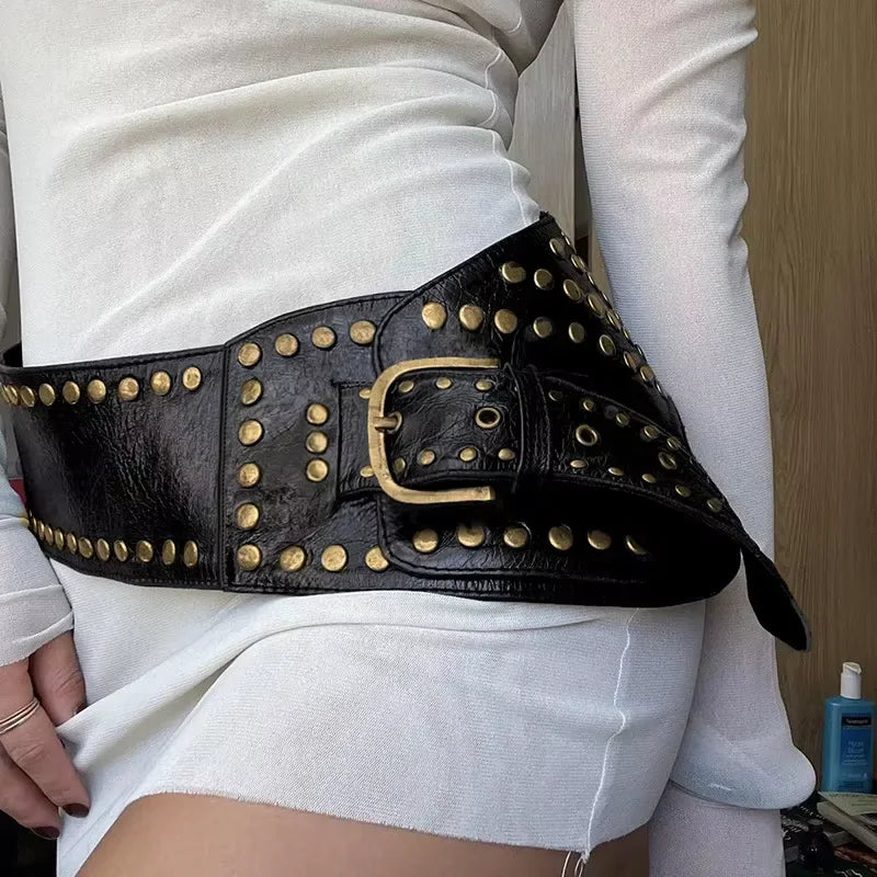 Designer belt Vintage Punk Studded Belt  Chain Y2K Metal Pu Western Cowboy Wide Waistband Waist Belts Sexy Hiphop Men Skeleton B