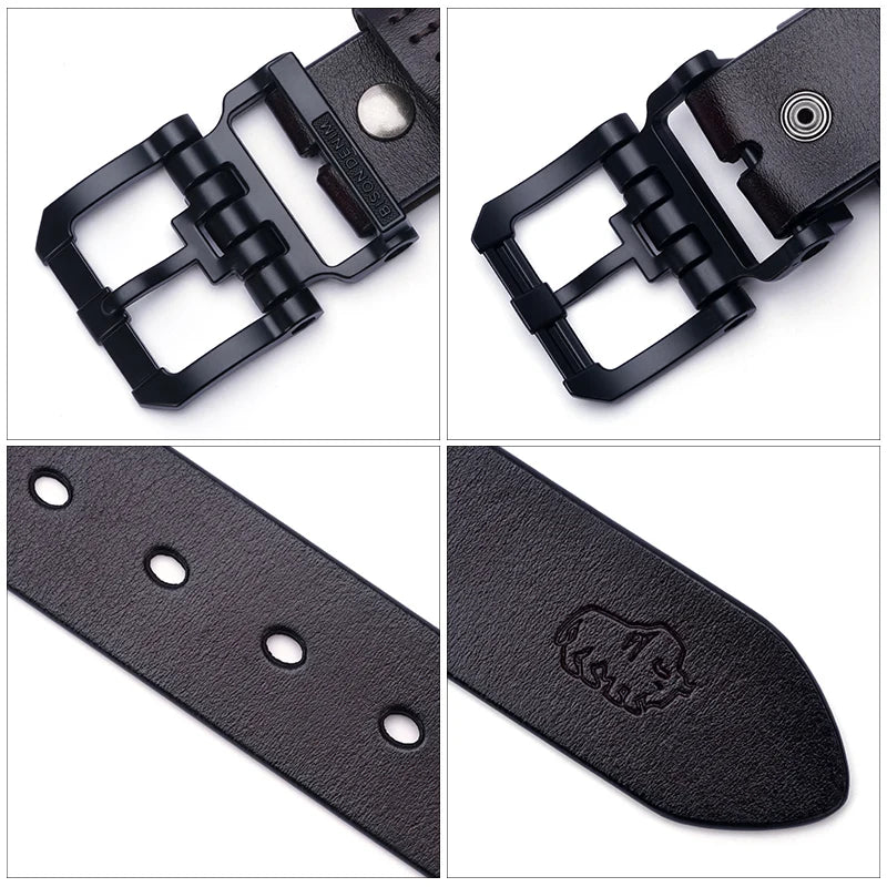 BISON DENIM Belts for Men Pin Buckle Cowhide Belt with High Quality Vintage Strap Casual All-Match Outfits Men's Jeans Belt - Kimlud