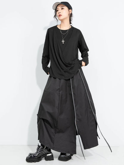 [EAM] High Elastic Waist Black Irregular Slit Casual A‑Line Half‑body Skirt Women Fashion Tide New Spring Autumn 2026...