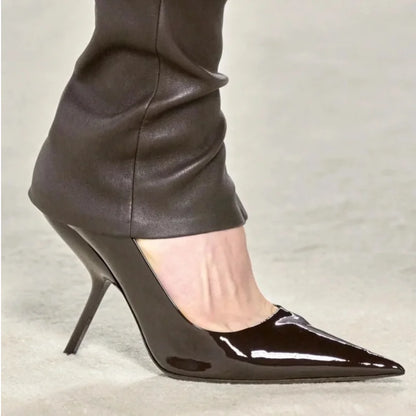 2025 New Style Women's High Heels Shoes Patent leather Pointed Toe Solid Color Night Club Party Shoes Femme Summer Half Slippers