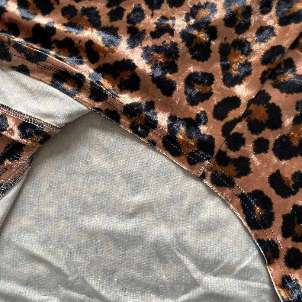 Sexy Leopard Print Velvet Maxi Dress Women Long Sleeve V Neck Twist Front Elegant Cocktail Party Dress Vacation Evening Dress