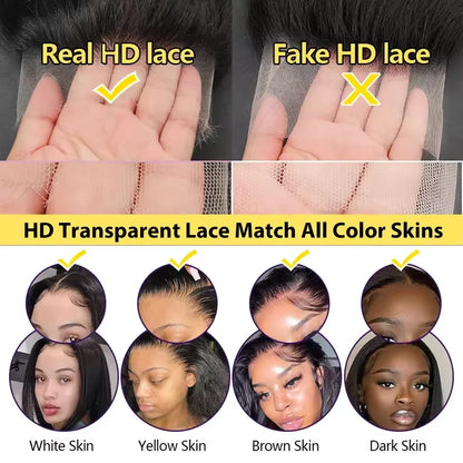 46 Inch Long Body Wave 13x6 HD Transparent Lace Frontal Wigs Brazilian Human Hair 200 Density Pre Plucked With Baby Hair Wigs - Kimlud