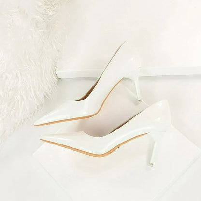 Fashion Women's High Heels Shallow Pumps Simple Office Shoes Pointed Toe Ladies Wedding Shoes Sexy Painted Leather Women Shoes