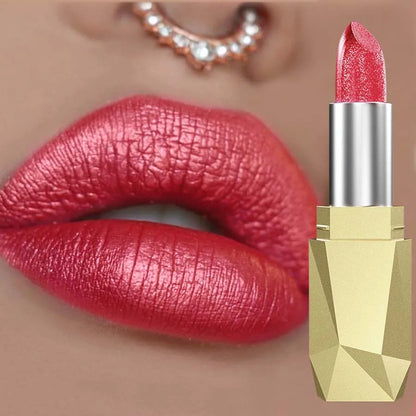 Red Metallic Lipstick Longlasting Glitter Lip Glaze  Waterproof Lips Makeup Moisturize Luminous liptint Shimmer Shiny Lipgloss