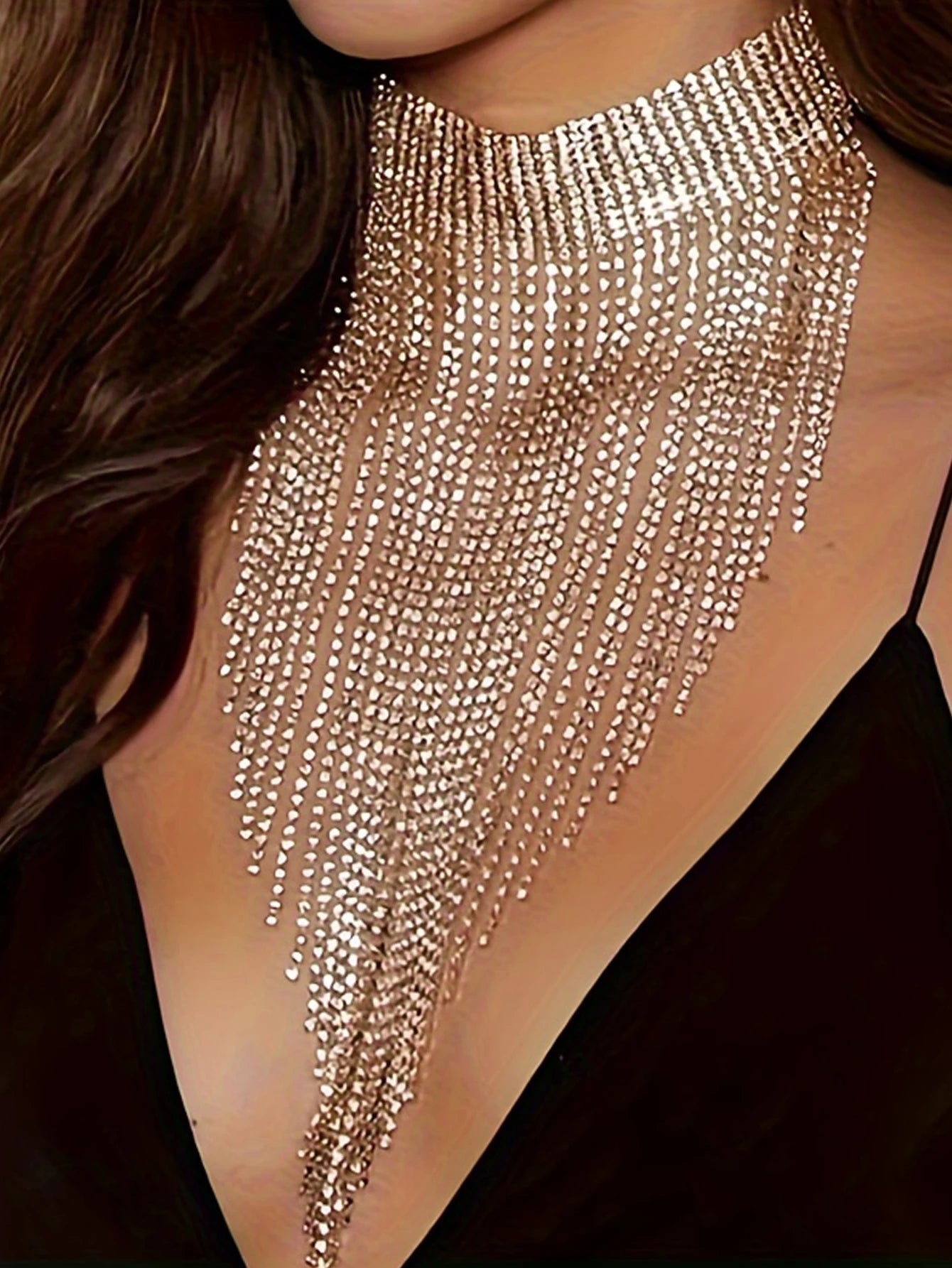 1 Piece Fashionable, Simple, Versatile Necklace, Luxurious Rhinestone Tassel Necklace, Sexy Bar And Nightclub