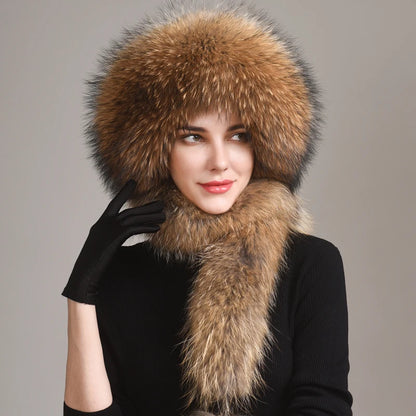 Real Fox Fur Hat with Rabbit Fur Top Girls Winter Hats with Long Tail Pompoms Russian Trapper Hats Bombers Cap Bonnets...