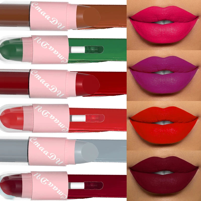 18Color 2 in 1 Sexy Red Brown Matte Liquid Lipstick Double Head Purple Lip Gloss Moisturizer Lasting Waterproof Lip...