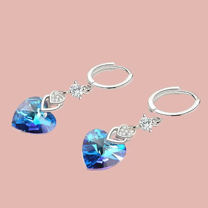 925 Sterling Silver Earrings Blue Crystal Heart-Shaped Zircon Earrings For A Woman'S Engagement Charm Jewelry Gift