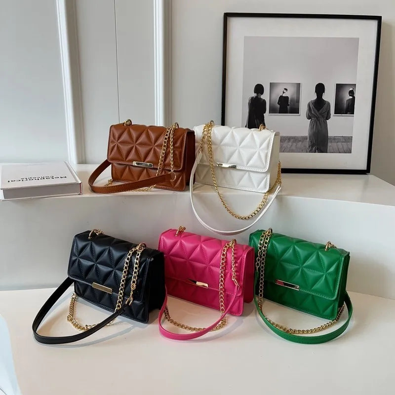 Trendy Quilted Chain Crossbody Shoulder Bag, Stylish Multi Color Small Square Purse, Chic & Perfect for Women's Everyday Use - Kimlud