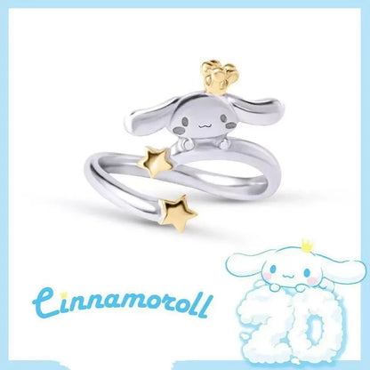 Sanrio Necklace Metal Adjustable Open Ring Bracelet Fashion Silver Golden Color Adjustable Knuckle Joint cartoon Jewelry Gifts