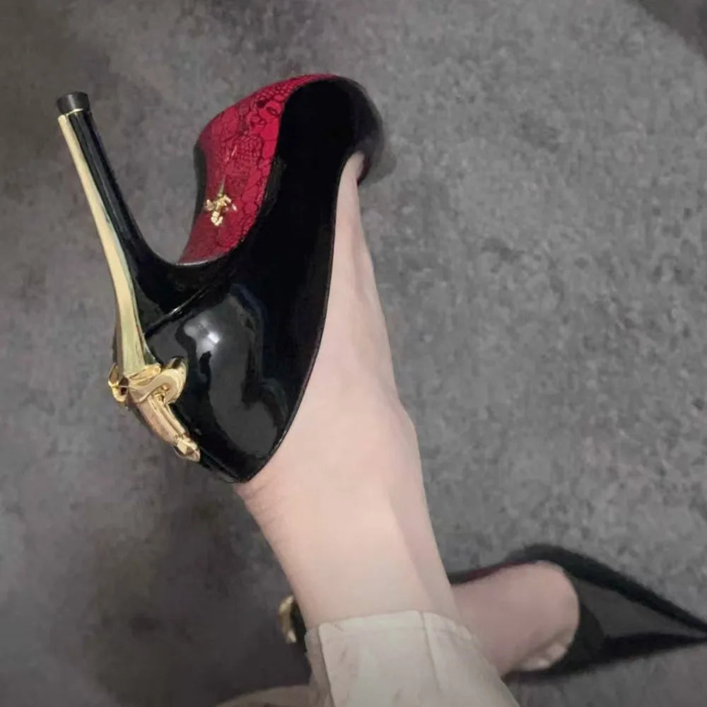 Super fiber leather women's power sword high heels, authoritative and sexy queen style snake patterned red soled shoes |...
