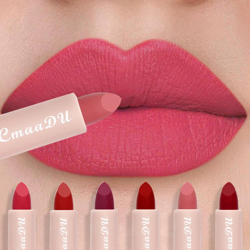 1pcsVelvet Matte Lipstick Waterproof Long-lasting Solid Matte Lip Gloss Non-Stick Cup Nude Pink Lipstick Sexy Cute Korean Makeup