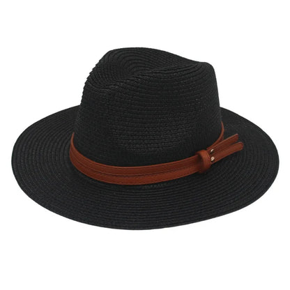 Summer Straw Sun Hat Panama Hats Grass Knitted Gift Hat Breathable Leisure Jazz Hat European American Style Straw Hat Beach Caps - Kimlud