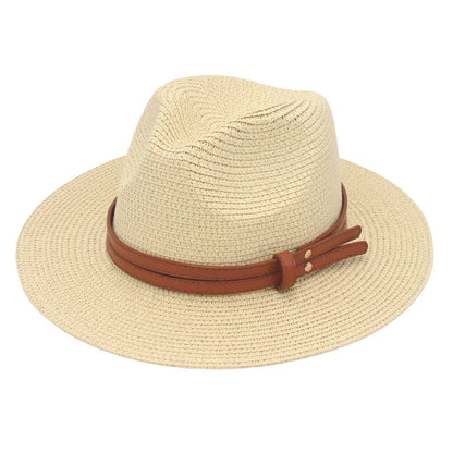 Summer Straw Sun Hat Panama Hats Grass Knitted Gift Hat Breathable Leisure Jazz Hat European American Style Straw Hat Beach Caps - Kimlud