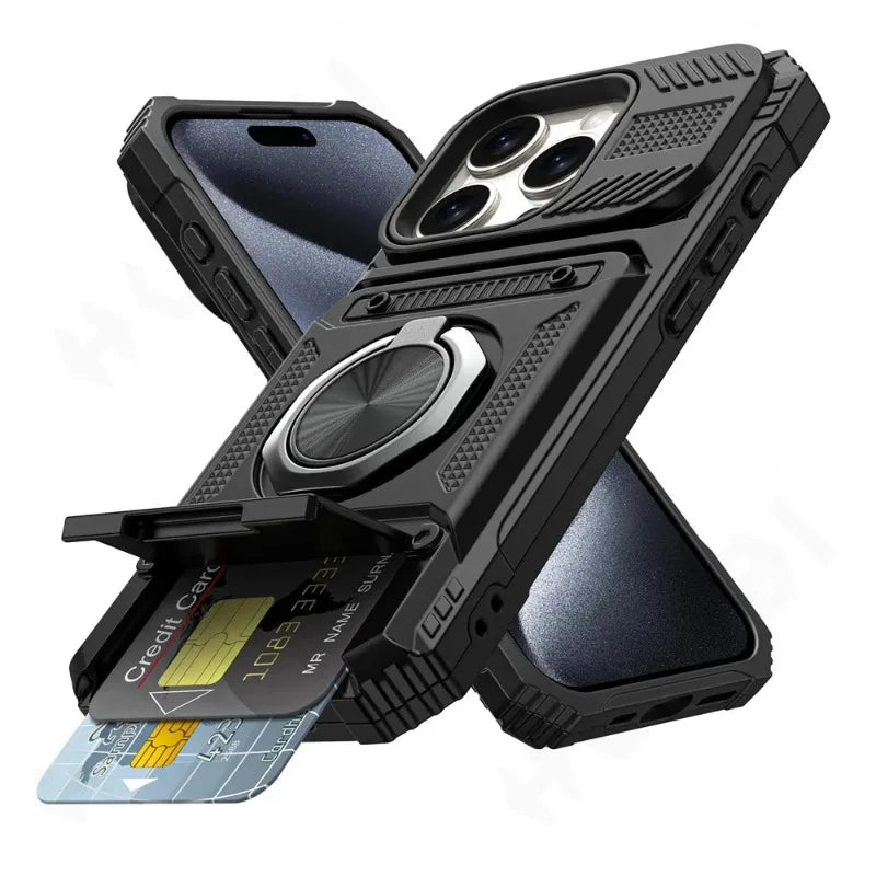 Case For iPhone 16 15 14 13 12 11 Pro Max XS XR 8 7 Plus Magnetic Rotated Ring Kickstand Heavy Duty Drop Protection Wallet Cover - Kimlud
