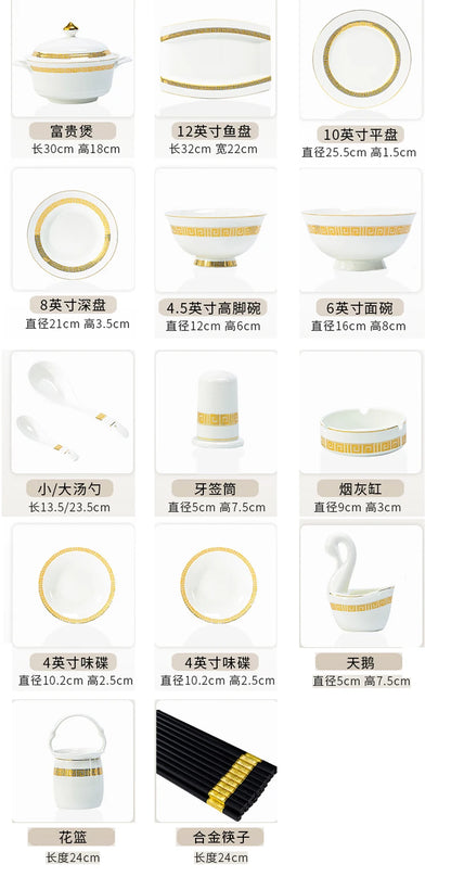 Fine Bone China Dinnerware Sets Home Kitchen Luxury Guests Wedding Tableware Set Gold Plates Jogo De Jantar Dinnerware Sets