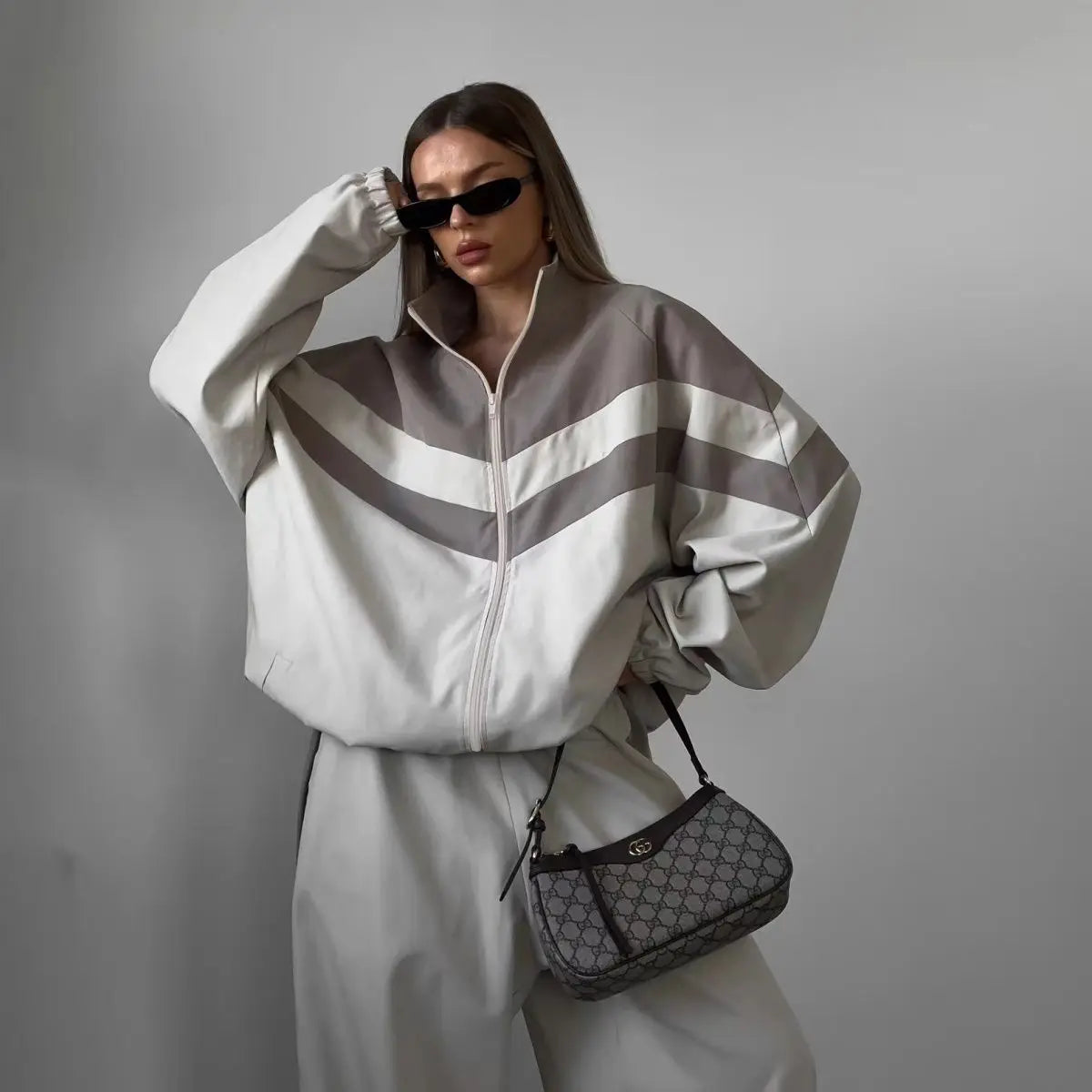 European American Women Outfit Fashion Streetwear Sporty Patchwork Trench Coat Set Two-Piece Sets Spring Autumn Loose...