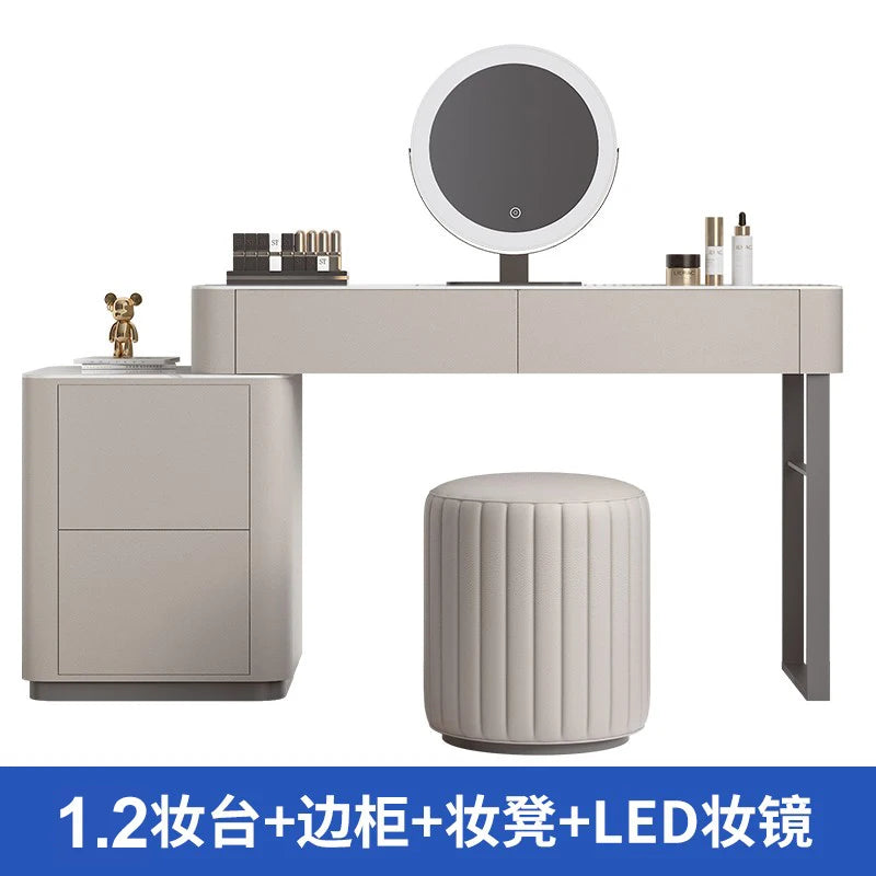 Luxury Led Light Dressing Table Mirror Grey Bedroom Girls Dressing Table Drawer European Makeup Comodas Con Cajones...