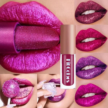 4Pcs/Set Metallic Lip Gloss Pearly Diamond Fine Glitter Matte Moisturizing Waterproof No-stick Cup Lip Glaze Liquid...