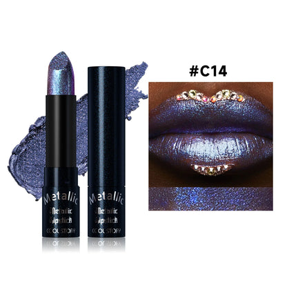 Metallic Pearlescent Pink Glitter Velvet Lipstick Waterproof Long Lasting Matte Shimmer Diamond Lipstick Women Makeup Cosmetics