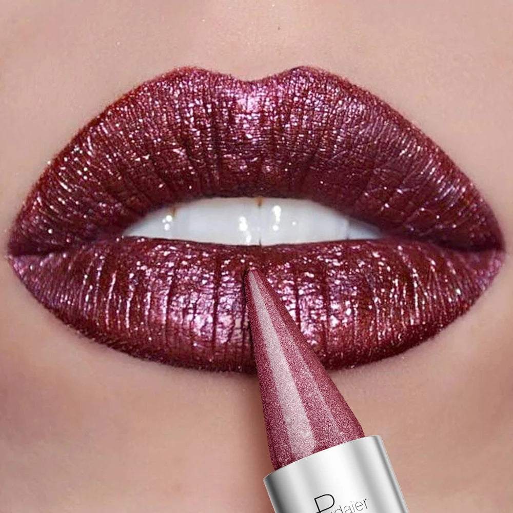 Alluring Purple Pearl Lipstick, waterproof and long-lasting with a metallic texture, featuring a shimmering effect on...