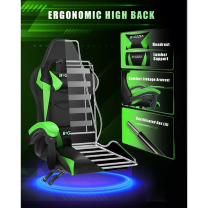 Equipped with RGB LED lights, ergonomic computer gaming chair with high backrest, headrests, and lumbar support