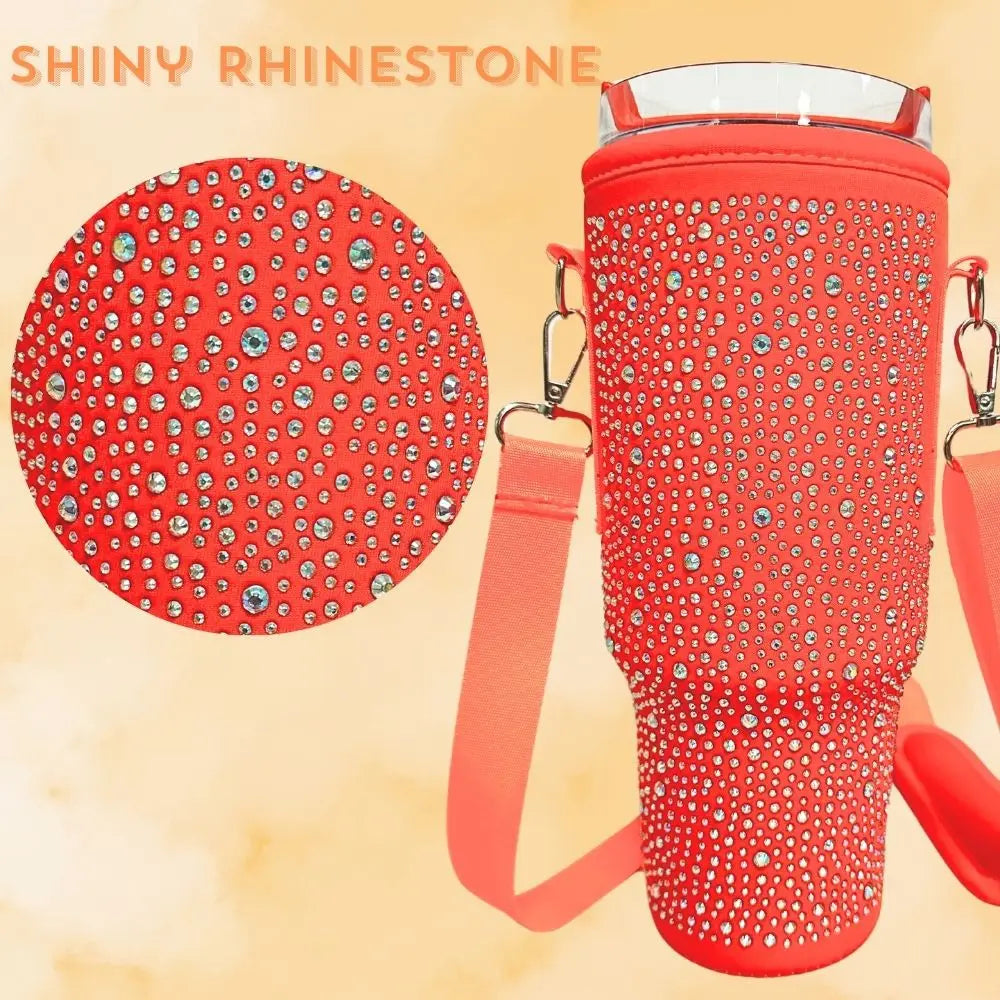 40oz bling shiny rhinestone Water Bottle Bag protecting case For Stanley Quencher Cup Sleeve Strap Pouch