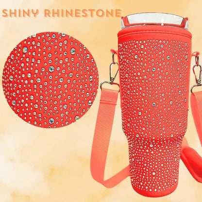 40oz bling shiny rhinestone Water Bottle Bag protecting case For Stanley Quencher Cup Sleeve Strap Pouch