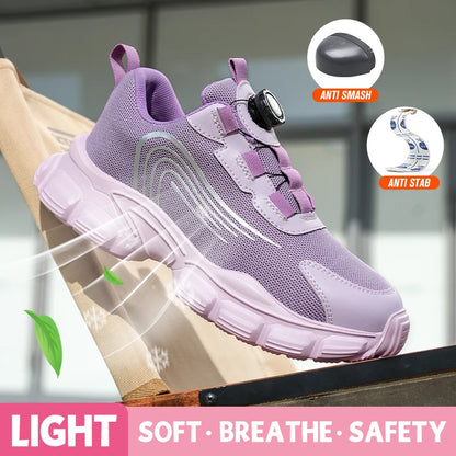 Big Size Men and Women Rotary Buckle Work Safety Shoes Men Air Soft Sole Lightweight Sneakers Protective Fashion Work Shoes