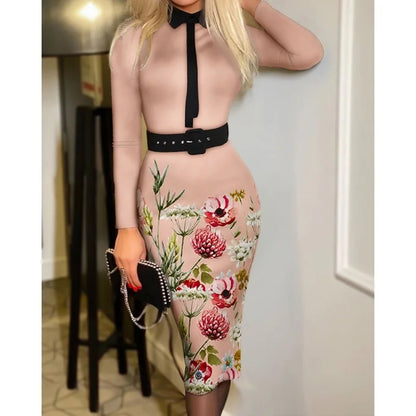 Popular Fashion Women&#39;s Print Dress Women With Belt