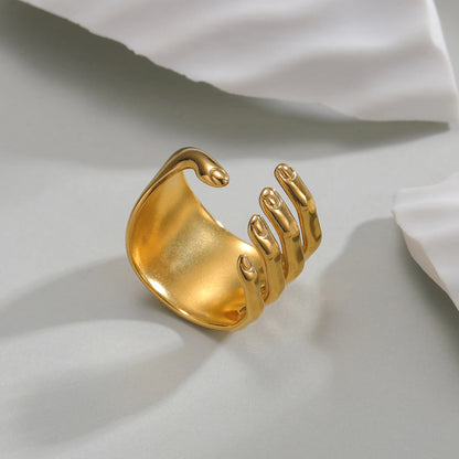Freeteeme Vintage Palm Grip Wide Big Ring 2024 Adjustable Stainless Steel Hand Hug Ring for Women Men Gold Plated Male Jewelry