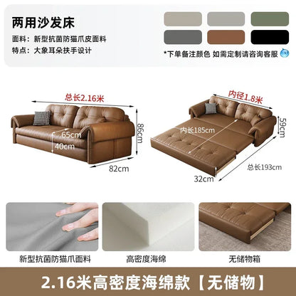European Living Room Sofa Bed Brown Faux Leather Italian Modern Sleeper Double Couch Chaise Lounge Small Divano Letto...