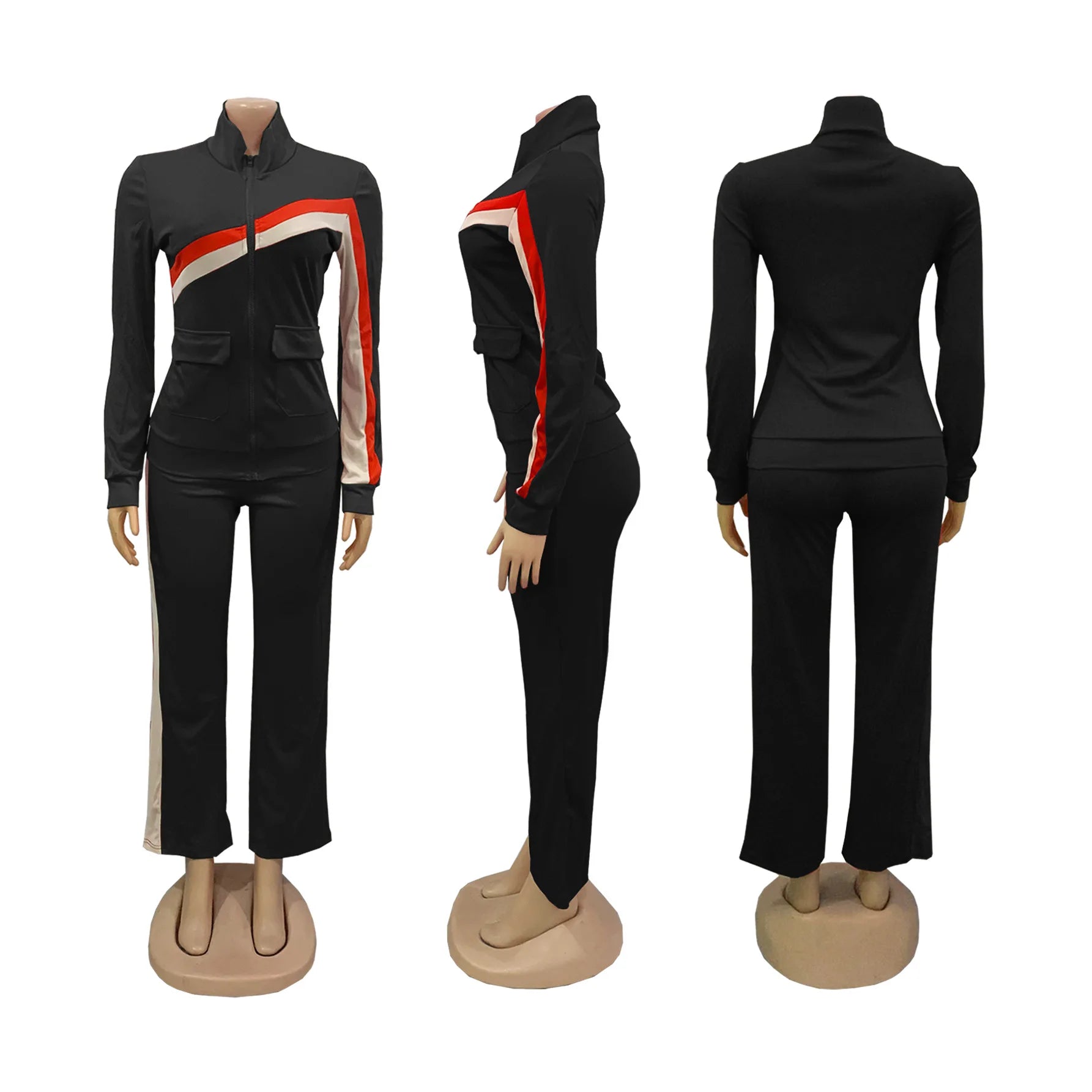 TW521 Women's Sports Casual Fashion Two-piece Striped Splicing Set | Kimlud Mid Range Pants