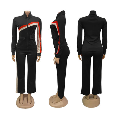 TW521 Women's Sports Casual Fashion Two-piece Striped Splicing Set | Kimlud Mid Range Pants