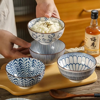 Japanese - style blue and white hand - painted 4.5 - inch ceramic bowl, retro - style rice bowl for home use. | Kimlud...