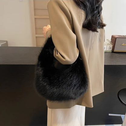 Soft Plush Women's Small Handbags Simple Faux Fur Female Fluffy Clutch Purse Winter Fashion Furry Tote Solid Color Shoulder Bags