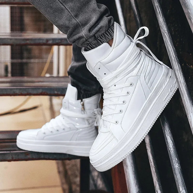 VIPOL Men's High-Top Shoes, Sports Shoes, Denim Boots, High-Top Versatile Thick-Soled Height-Increasing Sneakers