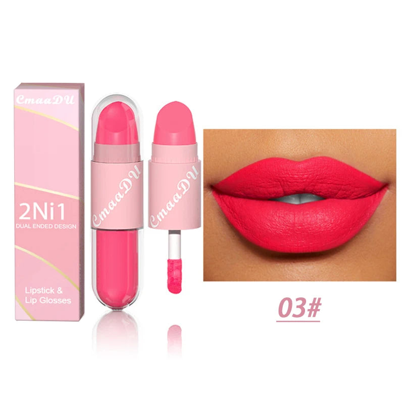18Color 2 in 1 Sexy Red Brown Matte Liquid Lipstick Double Head Purple Lip Gloss Moisturizer Lasting Waterproof Lip...