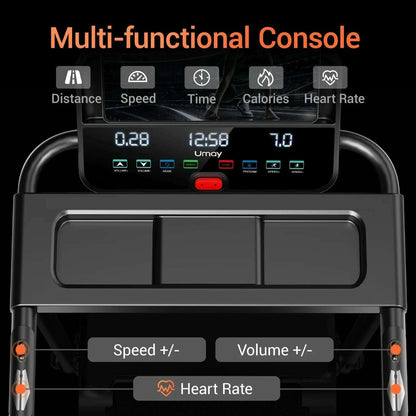 3.0HP Brushless Foldable Home Treadmill | 300LB Capacity | HR Monitor & Dual Shock Absorption | Cup/Phone Holder | Quiet Design