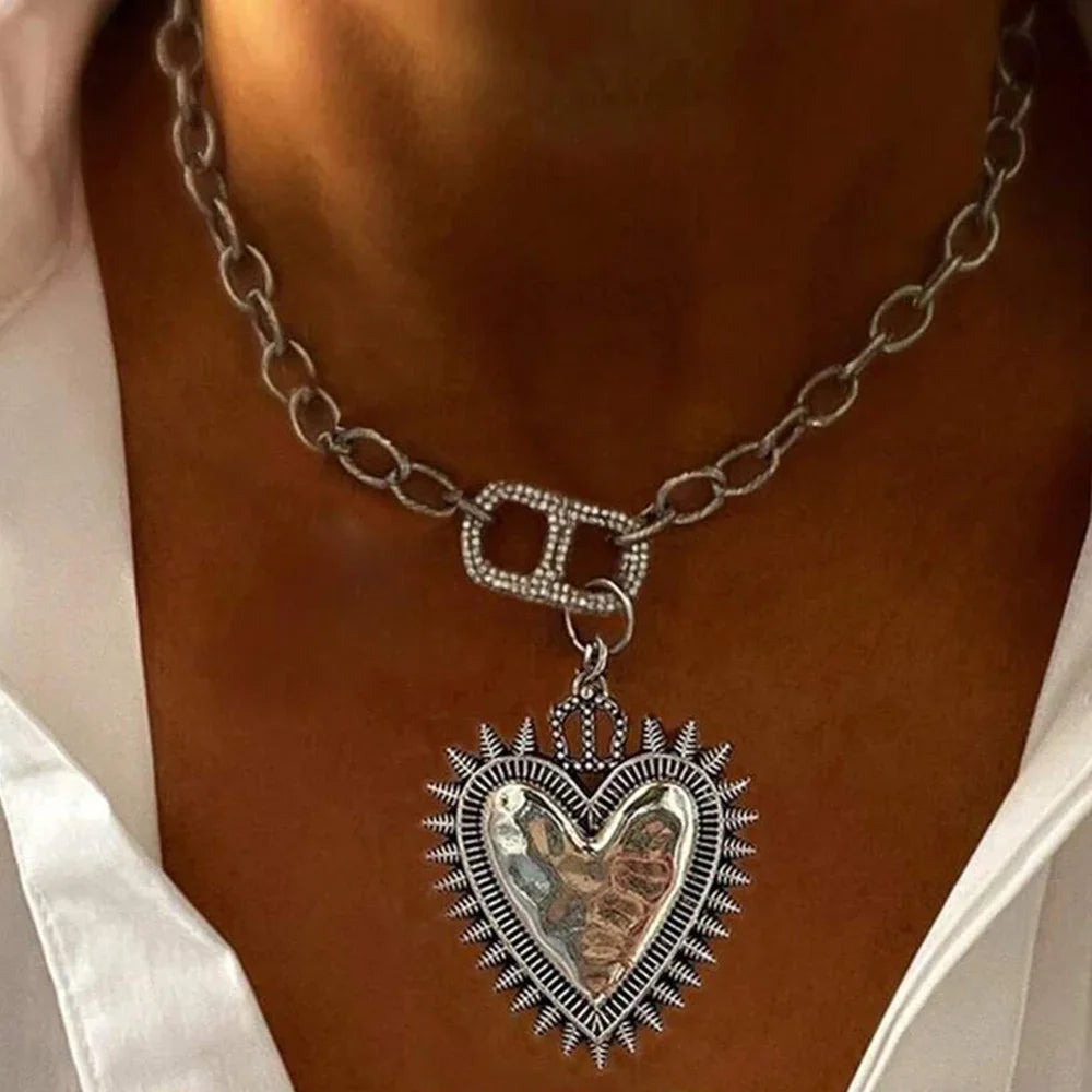 Multilayer Vintage Star Love Heart Tassel Link Pendant Choker Necklace Creative Chain Party Jewelry Metal Choker Link Grunge Jew - Kimlud