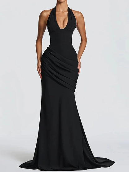 Women's Sleeveless Patchwork Maxi Dress Summer Halter Backless Party Dress Elegant Bandage Style Solid Color Holiday...