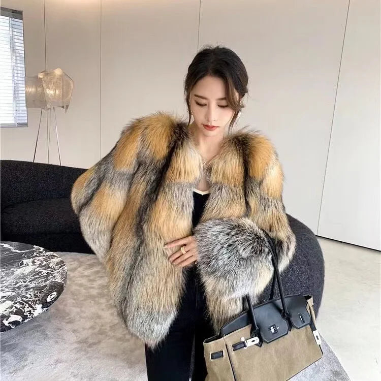 High-end Rare Gold-edged Fox Fur Fur Coat Women's Coat Internet Celebrity New Year Winter Fur Coat