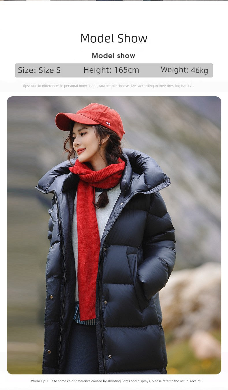 3,000 Camp New arrival 95 White Duck Down Small thickened Heattech Over Knee Mid Length Long Length Extreme Cold Down jacket Female Winter