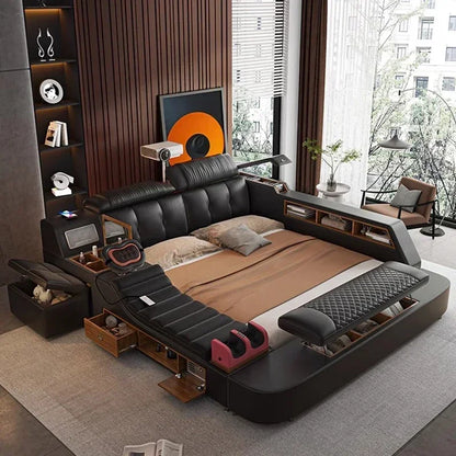 Modern Double Bed Girls Design Smart Bedroom Queen King Size Bed Beauty Sleeping Princess Leather Cama Lounge Suite Furniture - Kimlud