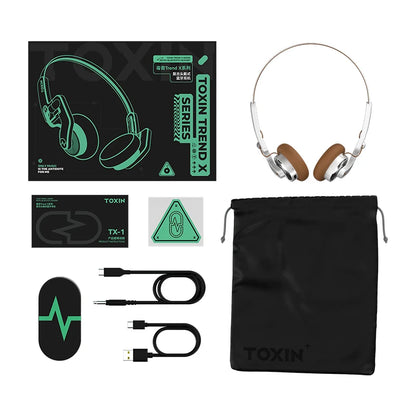 TOXIN Trend X Retro Wireless Bluetooth Headphones Over-Ear Lightweight Foldable with Microphone Comfortable Earpads for Music