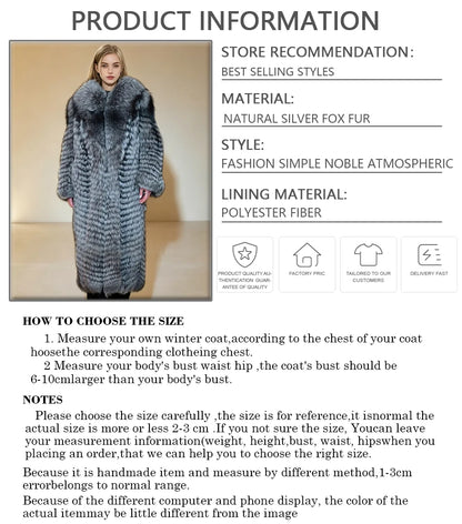 Genuine Silver Fox Fur Coats Long Real Fur Jackets With English Collar Women's Leather Fur Coats Fashion Natural Fur...