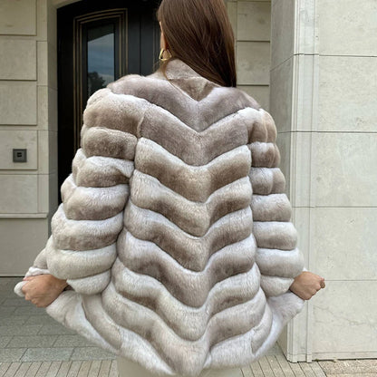 Natural Rabbit Fur Coat Women Chinchilla Colored Real Fur Coat Women Furry Jacket Women New Arrivals Hot Selling