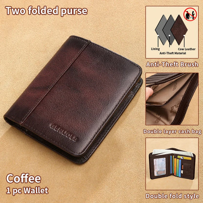 Compact Wallet, Made from Top-Grain Brown Leather with a Gradient Finish, Featuring Built-In RFID Protection Against...